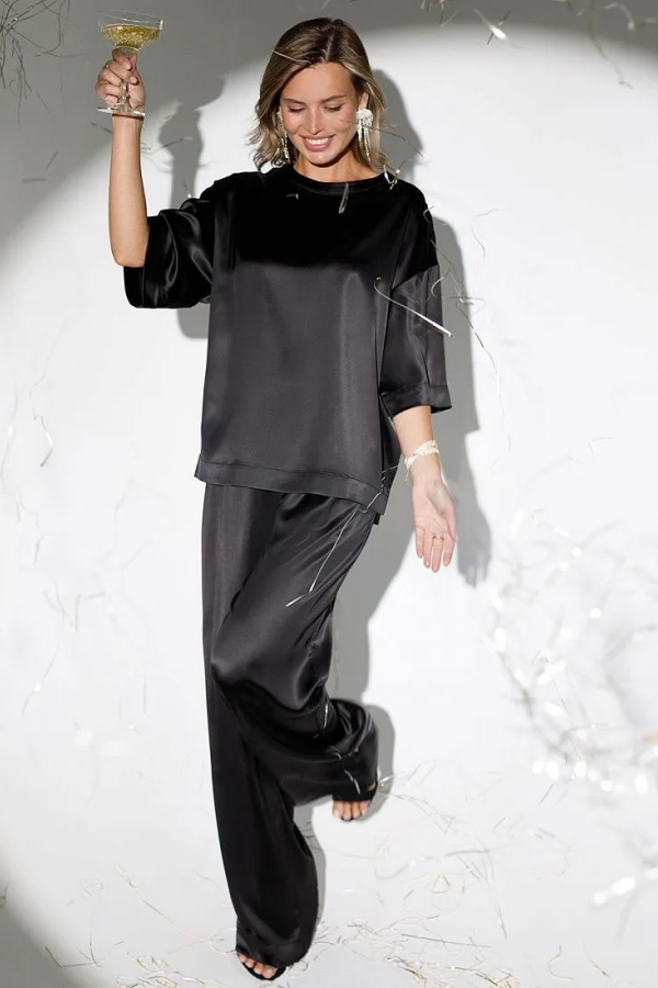 V W304.58 Брюки широкие из струящегося сатина черный