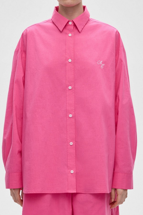 A 0128.99 Рубашка свободного кроя из хлопка, фуксия