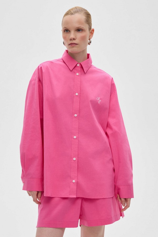 A 0128.99 Рубашка свободного кроя из хлопка, фуксия