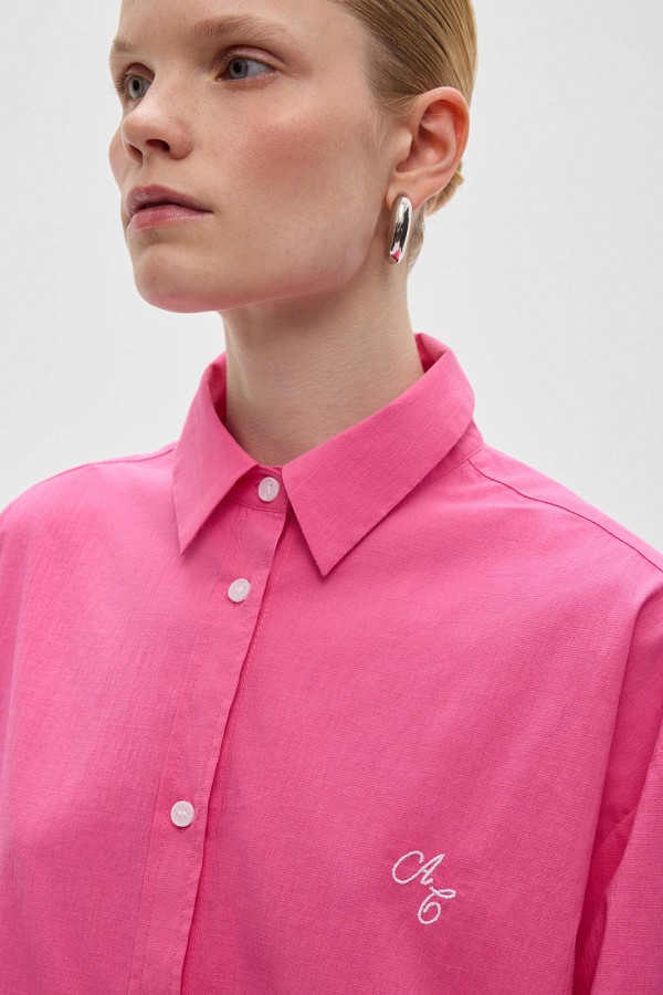 A 0128.99 Рубашка свободного кроя из хлопка, фуксия