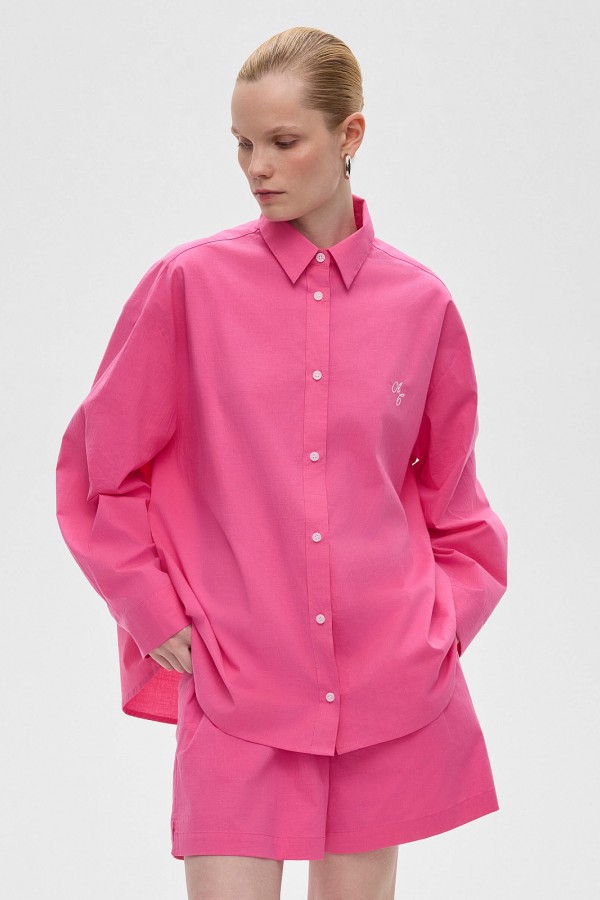 A 0128.99 Рубашка свободного кроя из хлопка, фуксия