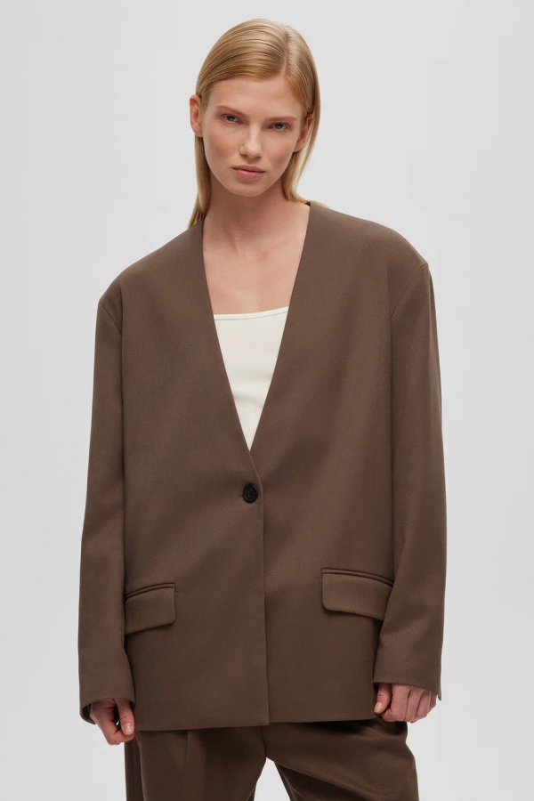 A 0212.13 Жакет однобортный без лацканов кофе