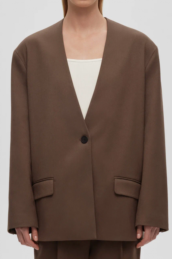 A 0212.13 Жакет однобортный без лацканов кофе