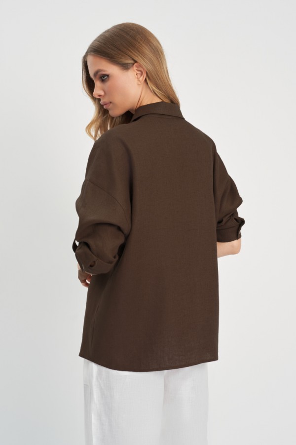 E 3435.18 Блузка женская льняная шоколад E 3435.18 Блузка женская льняная шоколад