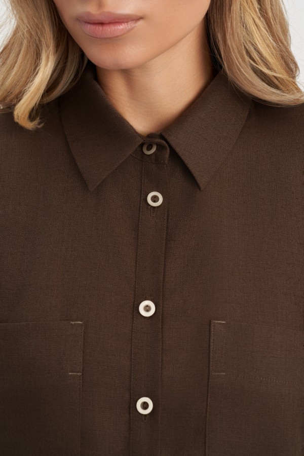 E 3435.18 Блузка женская льняная шоколад E 3435.18 Блузка женская льняная шоколад