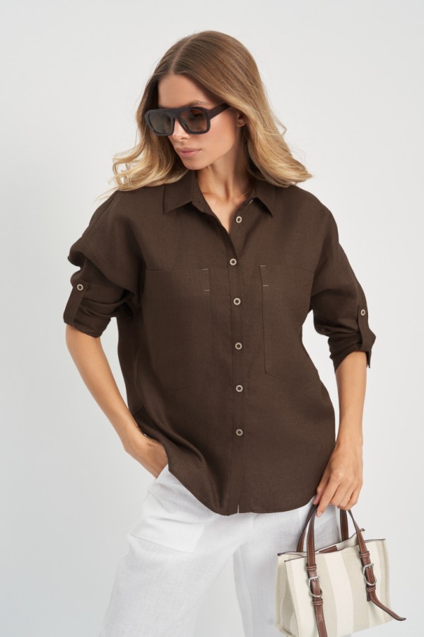 E 3435.18 Блузка женская льняная шоколад