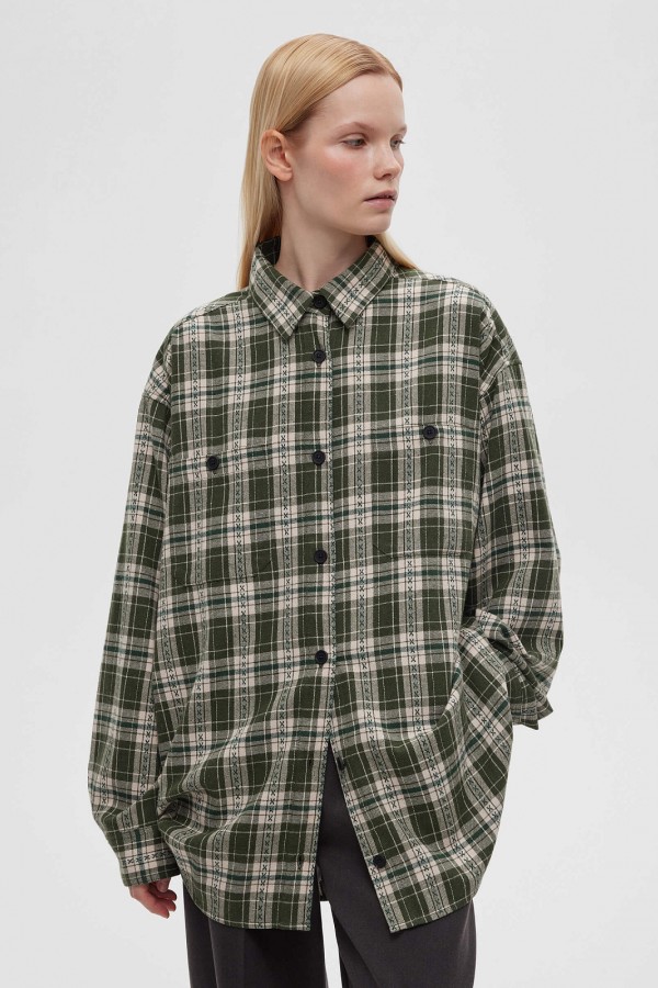 A 0121.44 Рубашка фланелевая оверсайз зеленый