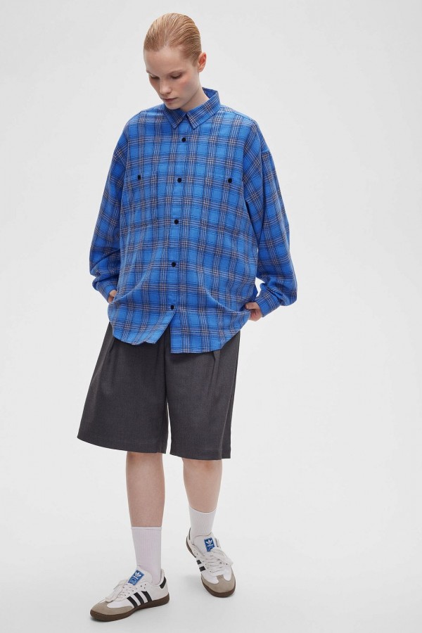 A 0094.34 Рубашка фланелевая в клетку синий