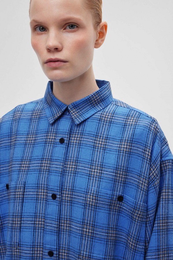 A 0094.34 Рубашка фланелевая в клетку синий