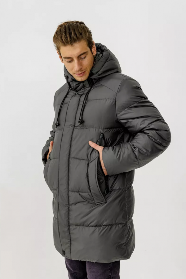 A M23206 Куртка (пуховик) мужской темно-серый