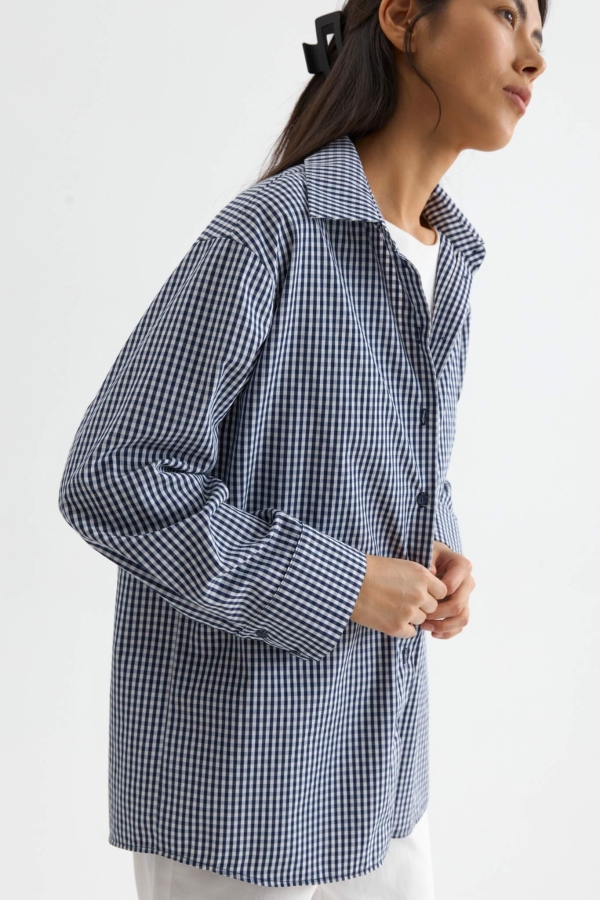 C W2625.34 Рубашка клетка молочный-т.синий