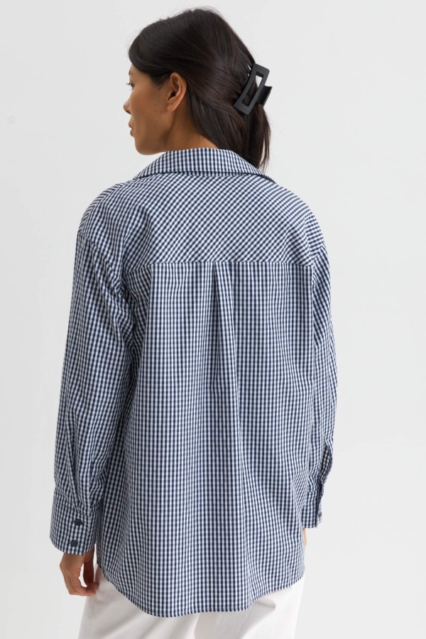 C W2625.34 Рубашка клетка молочный-т.синий