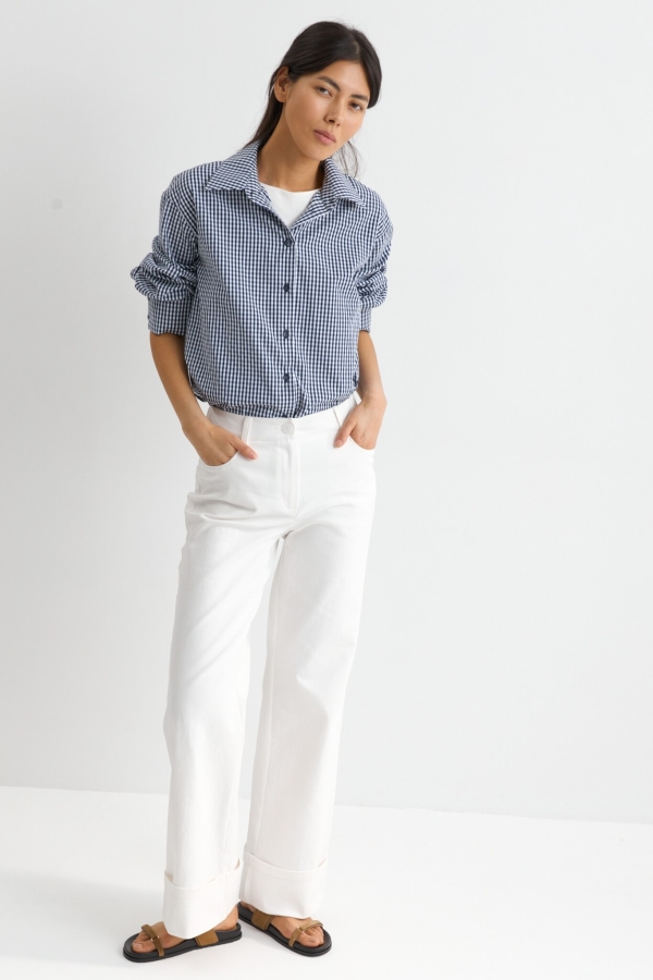 C W2625.34 Рубашка клетка молочный-т.синий