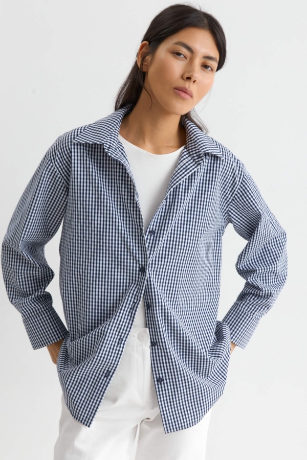 C W2625.34 Рубашка клетка молочный-т.синий