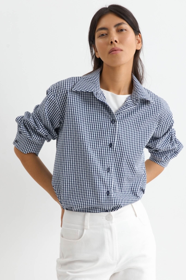 C W2625.34 Рубашка клетка молочный-т.синий