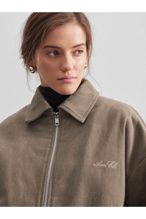 A 0207.46 Бомбер утепленный из денима хаки