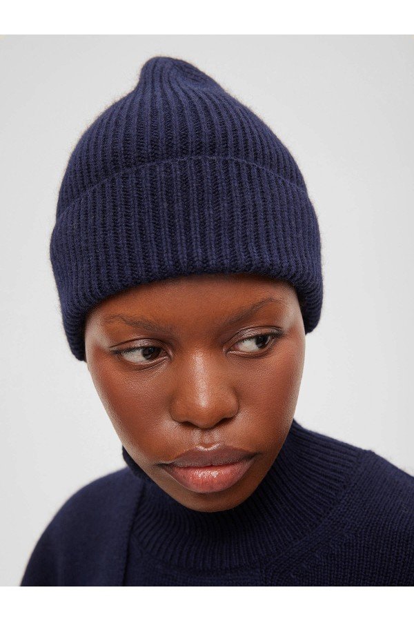 A 7203.67 Шапка в рубчик с ангорой, Синий