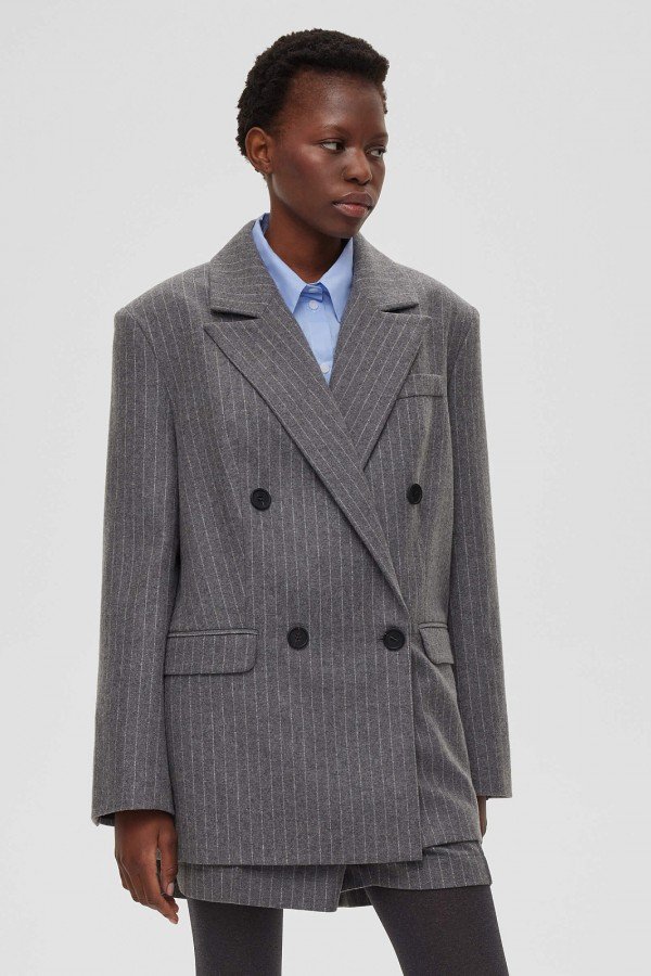 A 0135.55 Жакет двубортный в полоску, Серый