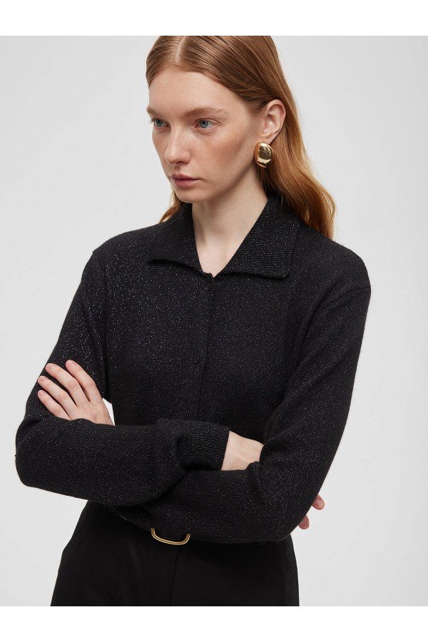 A 1160.58 Кардиган с воротником с ангорой с люрексом, черный