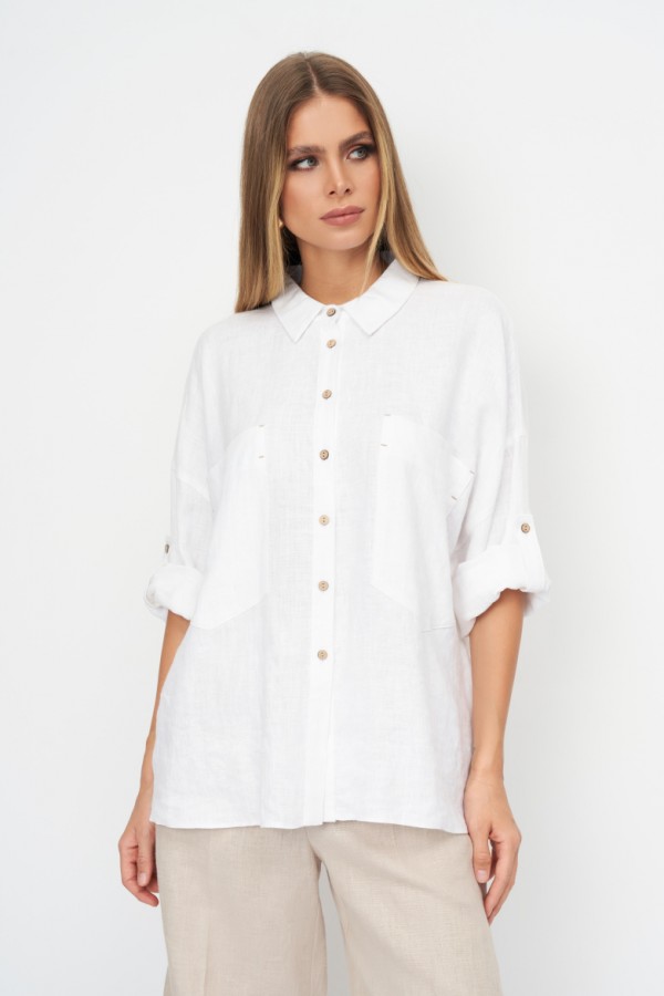 E 3435.50 Блузка женская лняная белый E 3435.50 Блузка женская лняная белый
