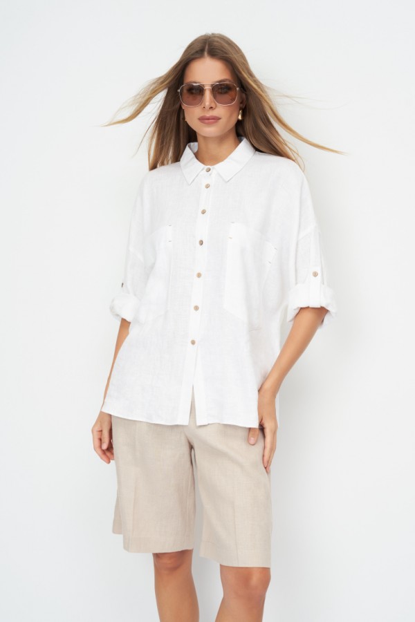 E 3435.50 Блузка женская лняная белый E 3435.50 Блузка женская лняная белый